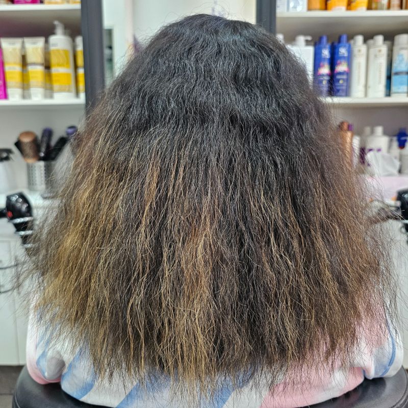 Rear view of hair before treatment, comparison 2